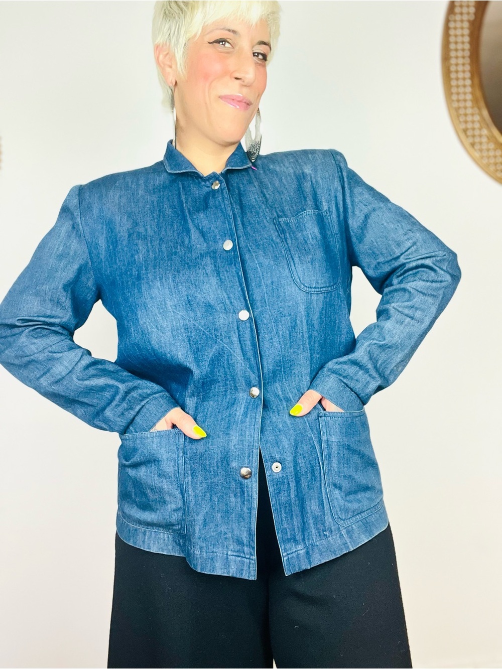 BIS for I. Magnin 1970’s Vintage Blue Cotton Denim Jean Chore Jacket Shirt M 38